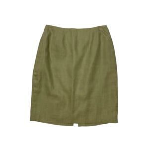 90s Valerie Stevens Olive / Beige Linen Short Pencil Skirt